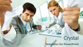  Presentation with employees - Presentation having anger management - portrait of angry employees background and a sky blue colored foreground