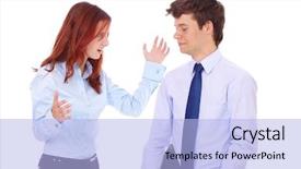  Presentation with five sided blue to white - Audience pleasing slides consisting of anger management - young arguing angry businesswoman backdrop and a light blue colored foreground