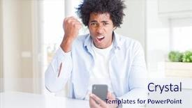  Presentation with african american in technology - Presentation theme consisting of angerl - african american man using smartphone background and a sky blue colored foreground