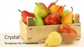  Presentation with different - Audience pleasing PPT theme consisting of angio - assortment of different colorful pears backdrop and a yellow colored foreground