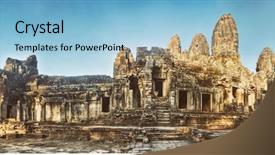  Presentation with cambodia - Colorful PPT layouts enhanced with angkor thom at morning time backdrop and a light blue colored foreground