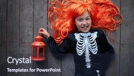  Presentation with girl in red dress - Presentation design featuring angle devil - portrait of cute girl background and a tawny brown colored foreground