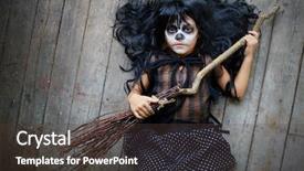  Presentation with halloween - Slides enhanced with angle devil - portrait of cute halloween girl background and a tawny brown colored foreground