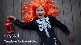  Presentation with girl in red dress - Colorful theme enhanced with angle devil - portrait of joyful girl backdrop and a tawny brown colored foreground