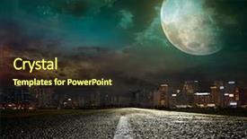  Presentation with night city - Audience pleasing presentation design consisting of angle moon - asphalt road leading backdrop and a tawny brown colored foreground