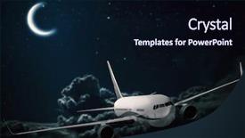  Presentation with night sky plane - Cool new PPT theme with angle moon - plane flies on the night backdrop and a wine colored foreground