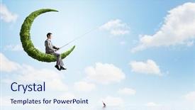  Presentation with cloud - Slides enhanced with angle moon - young businessman standing on cloud background and a  colored foreground