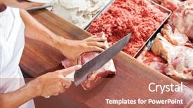  Presentation with butcher - Slide deck enhanced with retail housing - high angle portrait of smiling background and a coral colored foreground