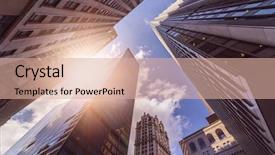  Presentation with towers - Beautiful presentation design featuring sun manhattan financial district backdrop and a coral colored foreground