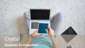  Presentation with low angle view of fictitious - Cool new slide deck with angle view of businessman using backdrop and a coral colored foreground