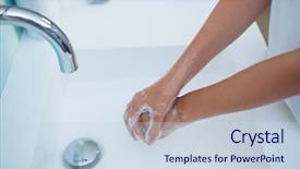  Presentation with hand hygiene - Amazing presentation design having angle view of girl washing backdrop and a sky blue colored foreground