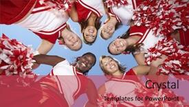  Presentation with huddle - Colorful slide deck enhanced with angle view of happy cheerleader backdrop and a red colored foreground