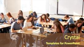  Presentation with high school students - Presentation theme featuring angle view of high school background and a tawny brown colored foreground