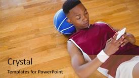  Presentation with basketball court - Cool new PPT layouts with angle view of male basketball backdrop and a yellow colored foreground