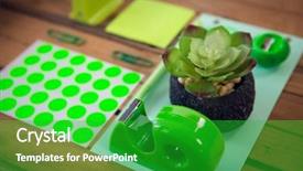  Presentation with low angle view of volleyball - Amazing theme having angle view of office instruments backdrop and a shamrock green colored foreground