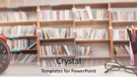  Presentation with school desk - Colorful slide deck enhanced with angle view of various books backdrop and a coral colored foreground