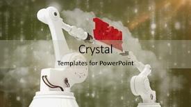  Presentation with team work - Audience pleasing PPT theme consisting of angle view of white robot backdrop and a mint green colored foreground