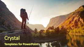  Presentation with backpack - Slide deck featuring angler - hiker stands on the rock background and a tawny brown colored foreground
