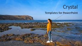  Presentation with sports fishing - PPT layouts having angler fishing girl with rod background and a  colored foreground