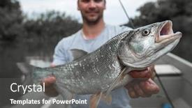  Presentation with fish - Presentation having angler-holds-big-asp-fish background and a gray colored foreground
