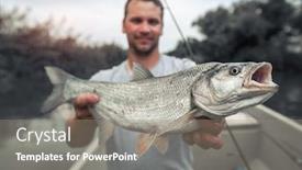  Presentation with fish - PPT theme consisting of angler-holds-big-asp-fish background and a gray colored foreground