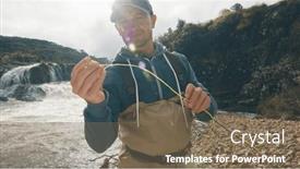  Presentation with fisherman - Presentation theme consisting of angler-prepares-for-fly-fishing background and a violet colored foreground