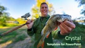 Presentation with fisherman - Slides with angler-with-fish-happy-fisherman background and a tawny brown colored foreground
