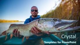 Presentation with fish river - Audience pleasing PPT theme consisting of angler-with-pike-fish-amateur backdrop and a ocean colored foreground
