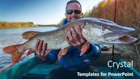  Presentation with fish river - Cool new presentation theme with angler-with-pike-fish-amateur backdrop and a navy blue colored foreground