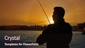  Presentation with sea fishing - PPT theme with angler with spinning rod fishing background and a  colored foreground