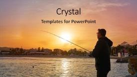  Presentation with sea fishing - Colorful slide set enhanced with angler with spinning rod fishing backdrop and a  colored foreground