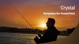  Presentation with sea fishing - Cool new PPT theme with angler with spinning rod fishing backdrop and a  colored foreground