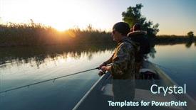  Presentation with boat river - Beautiful PPT theme featuring anglers-fishing-from-the-boat backdrop and a ocean colored foreground