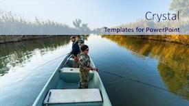  Presentation with boat river - Presentation design with anglers-fishing-from-the-boat background and a sky blue colored foreground