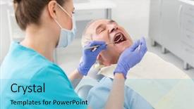 Presentation with mouth - Theme enhanced with angles - dentist examining senior patient mouth background and a cyan colored foreground