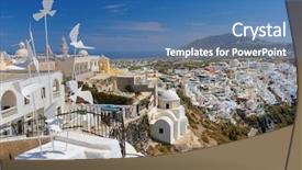  Presentation with village - Colorful presentation theme enhanced with angles - fira village high angle daytime backdrop and a  colored foreground