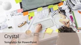  Presentation with breakfast - Colorful presentation design enhanced with angles - high angle view of businessman backdrop and a soft green colored foreground