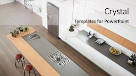  Presentation with island - Slides having angles - overhead view of modern kitchen background and a white colored foreground