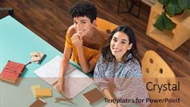  Presentation with top view of candles - Slide deck having angles - top view of young women background and a coral colored foreground