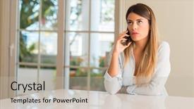  Presentation with mobile home - Beautiful PPT theme featuring angry - disgusted woman using smartphone holding backdrop and a mint green colored foreground