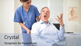  Presentation with nurse - Theme enhanced with angry - portrait of a disabled patient background and a light blue colored foreground
