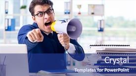  Presentation with angry - PPT theme having angry aggressive businessman with bullhorn background and a  colored foreground