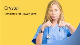  Presentation with violence woman - Cool new slides with beautiful young doctor woman wearing backdrop and a light gray colored foreground