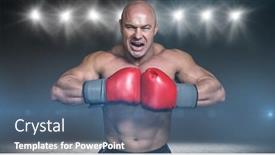  Presentation with landscape desert - Beautiful slide set featuring angry bald boxer with punching gloves against desert landscape backdrop and a ocean colored foreground