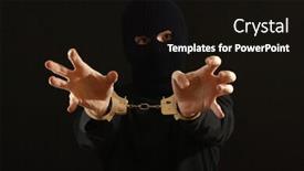  Presentation with handcuffed - Cool new PPT theme with angry-bandit-in-black-mask backdrop and a black colored foreground