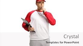  Presentation with whistle - Amazing presentation theme having angry-baseball-coach-holding backdrop and a light gray colored foreground