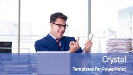  Presentation with paperwork - Slide set with angry birds - businessman workaholic struggling with pile background and a teal colored foreground