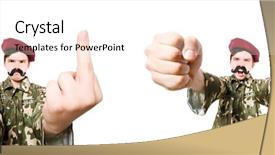  Presentation with futuristic combat soldier - PPT layouts having angry birds - funny soldier isolated on white background and a cream colored foreground