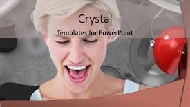  Presentation with yelling - Amazing slides having angry blonde yelling with hands up against grey background backdrop and a light gray colored foreground