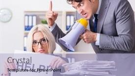  Presentation with secretary - Amazing slide deck having angry boss yelling at his assistant secretary backdrop and a light blue colored foreground